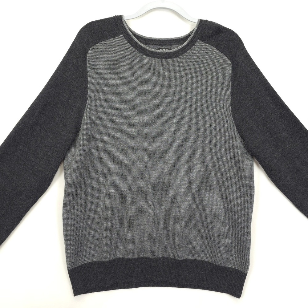 APT.9 Sweater Men XL Gray Crew Neck Colorblock Merino Wool Blend Pullover Knit - Picture 1 of 10
